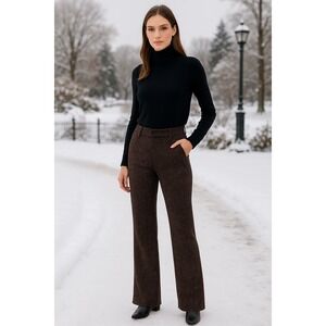 Harold's Herringbone Tweed Dress Pants Brown Size 4 Cotton Blend Winter Chic